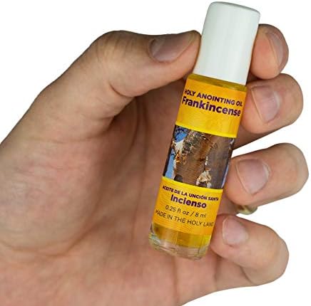 Frankincense Anointing Oil from Israel Boxed Gift Set with Dispenser, Holy Jerusalem Oil & Gold Metal Keychain Bottle Container, Plastic Dropper & Small Glass Vial, Aceite Ungido y Botella