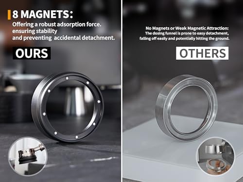 51mm Espresso Dosing Funnel and Puck Screen Set,Magnetic Dosing Funnel with 8 Magnets,Compatible with 51mm Delonghi Portafilter.Reusable 1.7mm 150μm Stainless Steel Puck Screen.(Black)