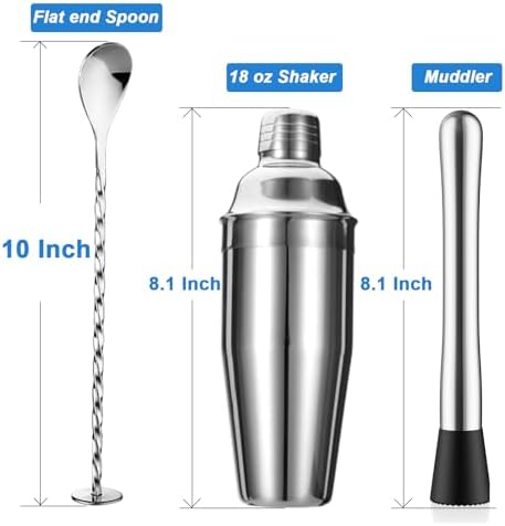 ZPUFAW 5-Piece Cocktail Shaker Set Shaker Strainer Jigger T-Mixing Spoon Muddler Bartender Kit Stainless Steel Bar Set Housewarming Gift