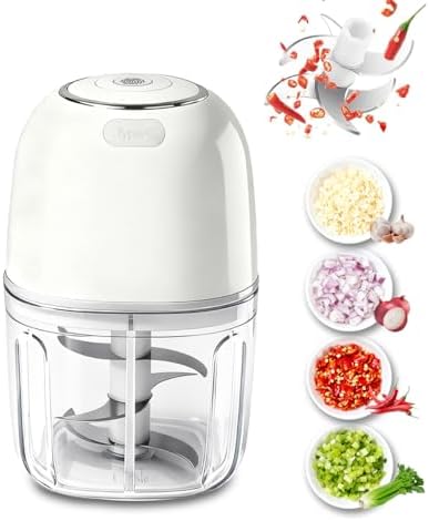 Tiiyee Electric Garlic Chopper, 350ML Mini Portable Mincer Masher 6 Blade