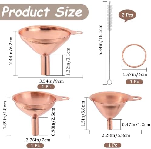 GORGECRAFT 3Pcs Stainless Steel Funnels Rose Gold Food Grade Metal Funnel Set Small Medium Large with Cleaning Brushes Multipurpose Kitchen Containers Funnels for Transferring Liquid Essentail Oil