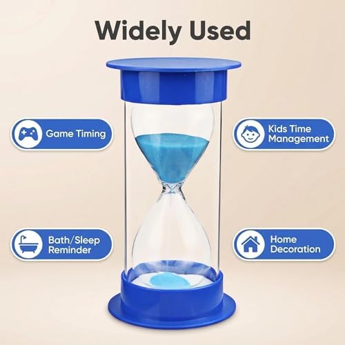 Hourglass Sand Timer 5 Minutes, Dual Protection Hour Glass with Sand, Sand Timer for Kids Safety, Sand Clock Watch Management Assistant, Creative Gift, Living Room Office Decorative (Blue)