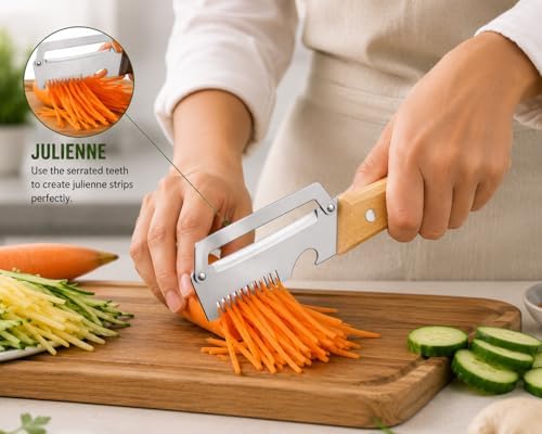 Multifunction Vegetable Peeler- 3- in-1 Ultra Sharp Stainless Steel Kitchen Peeler for Potatoes, Carrots, Fruits & Vegetables - Easy Meal Prep Gadget, Peeler and Julienne Shredder Tool