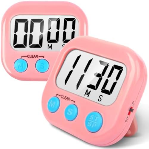 AOUCE Digital Kitchen Timers for Cooking, Timer for Kids 2 Pack Pink