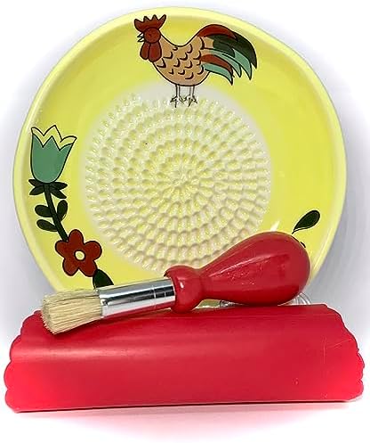 BonCera, Premium Ceramic Garlic Grater Plate Set - Yellow Rooster