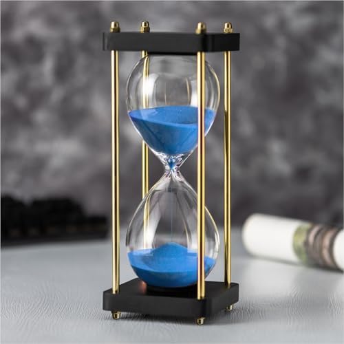 Hourglass Timer 60 Minute, Golden Wooden Sand Timer, Blue