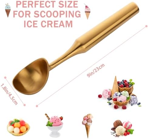 Ice Cream Scoop - Heavy Duty Stainless Steel Icecream Scooper, 9 inches Nonstick Anti-Freeze Ice Cream Scooper for Gelato, Sorbet, Cookie Dough, Melon, Sundae - Dishwasher Safe (Gold)