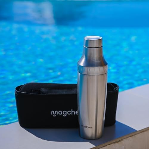 Hybrid Cocktail Shaker Set | Vacuum Insulated Stainless Steel Martini Shaker with Strainer & Jigger Lid | Travel cocktail kit with Bartender Accessory Tools | 30oz | Silver
