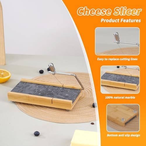 Tianman Marble Cheese Slicer/Cutter & 4 Cutting Wires,Heavy Duty8.27"x 4.4"