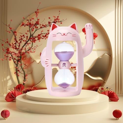 Lucky Cat Sand Timer Cute Hourglass Maneki-Neko Sandglass Timer reloj de Arena 30Min Sand Clock for Toothbrush Games Classroom Home Office Cooking Front Desk（Pink Big+30Min）