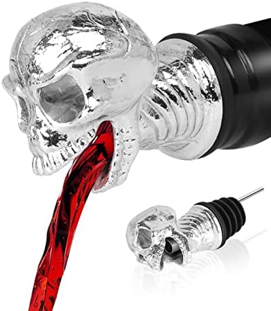 Skull Wine Aerator Pourer Spout, Olive Oil Liquor Bottle Decanter, Silver Plated Creative Gifts for Alcohol Spirits Whiskey Lover