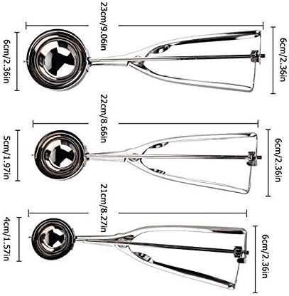 Cookie Scoop Set, Ice Cream Scoop Set, 3 PCS 18/8 Stainless Steel Ice Cream Scoop Trigger Include Large-Medium-Small Size, Melon Scoop