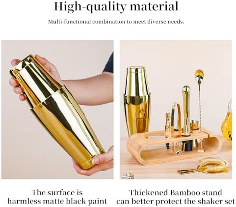 Cocktail Shaker Set Stainless Steel Shakers Bartending kit Bar Kits Bar Tool Sets for Professional Bartender and Home (Gold, 10-Pcs Boston Shaker)