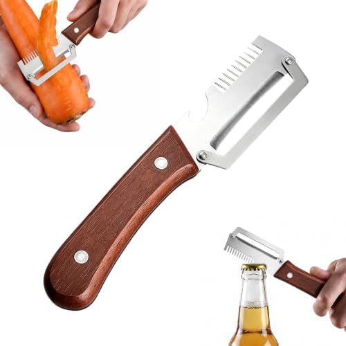 2026 Upgrade 3 in 1 Vegetable Peeler with Scallion Shredder & Bottle Opener, Professional Stainless Steel Potato Peeler with Ergonomic Wood Handle, Rust-Resistant & Heavy Duty Kitchen Tool (1)