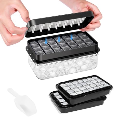 PHINOX Ice Cube Tray with Lid and Bin, Easy Release 56 Cubes for Freezer