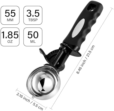3.5 Tbsp Cookie Scoop, Ice Cream Scoop with Thumb Trigger, Cookie Dough Melon Baller Scoop 55 mm, Comfortable Grip, Non-Slip, 50 ml
