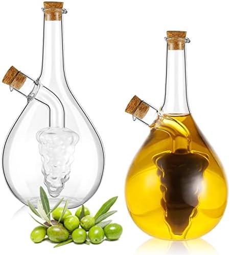 Suclain 2 Pcs Oil and Vinegar Dispenser, 2 in 1 Glass Olive Oil and Vinegar Cruet Dispenser Bottle, Olive Soy Sauce Dispenser Double Pourer Spout, Kitchen Cooking Container(Modern)