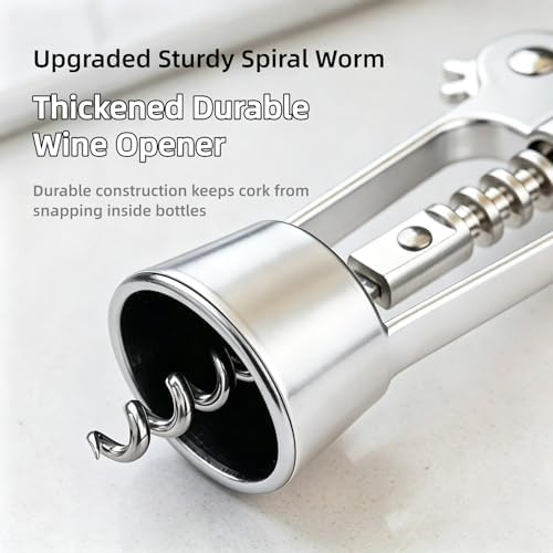 Premium Zinc Alloy Wing Corkscrew Set, Multifunctional Bar Tool with High-Carbon Steel Auger, Labor-Saving Lever Opener with Wine Pourer & Fresh-Keeping Bottle Stopper (Shiny Silver - 2set)