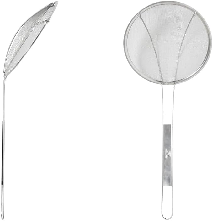 TrueCraftware- 7-Inch Round Fine Mesh Wire Skimmer 10" Handle Length Nickel Plated- Kitchen Utensil Food Strainer Skimmer Spoon for Cooking Sieve Sifters Rice Quinoa Pasta Fruits Vegetables etc.