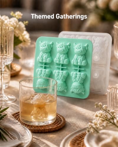 Highland Cow Ice Cube Mold, 3D Two-Part 6-Cavity Mold, 6.3-Inch