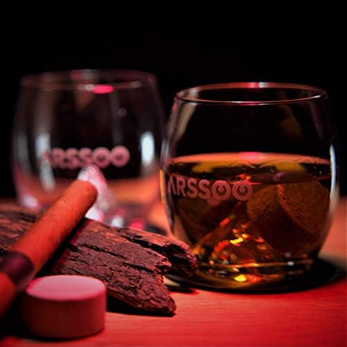 Whiskey Glass & Whiskey Stones Gift Set – 2 10Oz Scotch Bourbon Glasses, 4 Round Chilling Stones, 1 Ice Tong, 2 Coasters, Bamboo Stand & Velvet Bag – Unique Father's Day Birthday Gift for Men