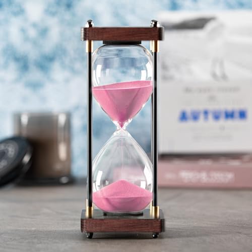 SAMLONG Large Hourglass Timer 60 Minute, Decorative Wood Sand Timer, Pink