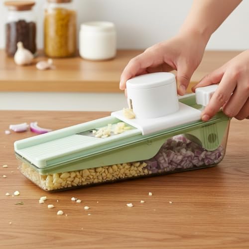 Plastic Dry Fruit & Vegetable Slicer with Storage Box | Sharp Stainless Steel Blade | Manual Cutter for Almonds, Cashews, Carrots, Cucumbers & More | Compact & Easy-to-Use (Green)