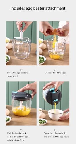 Manual Food Chopper Vegetable Processor - 900ml, Kitchen Cooking Tool