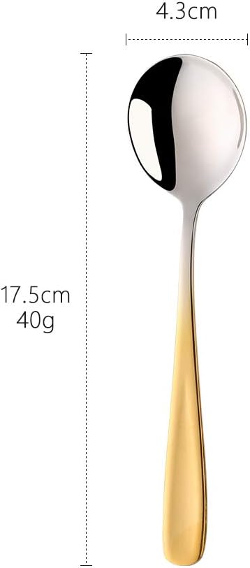 Buyer Star Bouillon Spoon Sets, 7-Inch Round Soup Spoons, Stainless Steel Finished Table Dinner Spoons (Gradient Gold)
