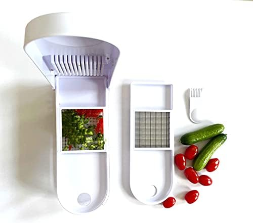 Jean-Patrique Magic Vegetable Chopper with Container - White Food Chopper with 2 Interchangeable Blades, Capture Tray, and Easy-Cleaning - Perfect for Cucumber, Salad, Tomatoes, and Onions