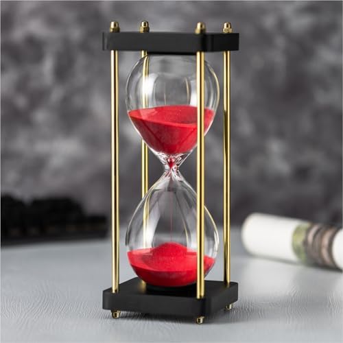 Hourglass Timer 60 Minute, Golden Wooden Sand Timer, Red