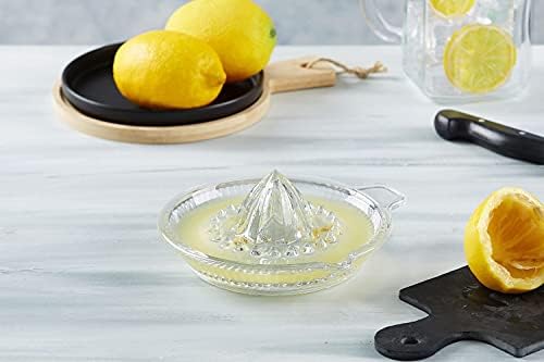 DESTALYA Glass Lemon Squeezer | Manual Citrus Juicer with Pour Spout & Handle | Heavy Duty Glass Lemon Juicer for Lemons, Limes & Small Oranges | Hand Juicer, Dishwasher Safe