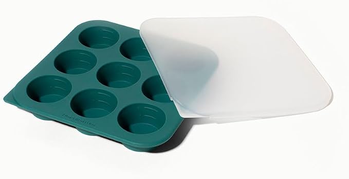 Anyday 2-Tbsp Silicone Freezer Tray with Silicone Lid for Sauces, Purees, Garlic, Herbs, Tomato Paste | Plastic-Free Freezer Molds | 1 Oz Meal Prep Ice Cube Tray Reusable