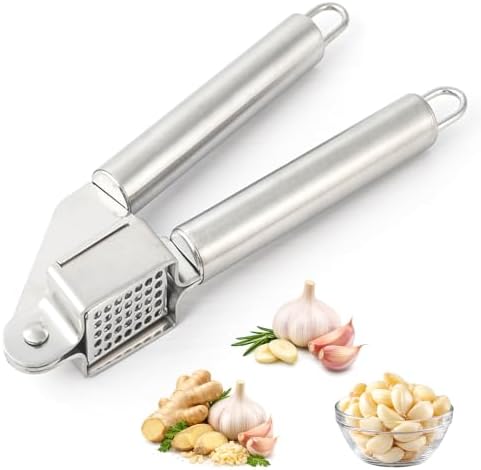 Garlic Press Stainless Steel Heavy Duty | Ergonomic Easy-Press Garlic Mincer for Arthritis & Weak Hands | Easy to Clean, Dishwasher Safe Manual Garlic Crusher for Home Kitchen
