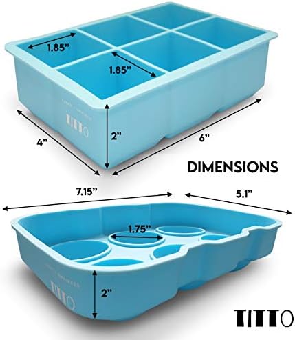 Titto Ice Cube Trays (Set of 2), Silicone Sphere Whiskey Ice Ball Maker with Lids & Large Square Ice Cube Molds for Cocktails & Bourbon - Reusable & BPA Free