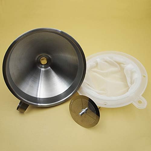 304 Stainless Steel Kitchen Funnel set of 3 with Filter Strainer and Mesh Wide Mouth Wine Funnel Filter Transferring Liquid,Dry Powder Ingredients (funnel 5''+filter 300mesh)