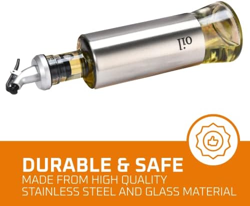 Bruntmor Kitchen Oil Dispenser - Olive Oils Dispenser Spout - Stainless Steel Cooking Oils Container Spout - Glass Oil Decanter, Pourer, Cruet - Kitchen Liquid Dispenser Bottle for Vinegar, Sesame