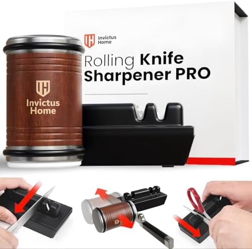 Invictus Knife Sharpener Pro - Professional Rolling Knife Sharpener Kit with Diamond and Ceramic Discs - Fast & Safe Manual Knife Sharpener with Magnetic Base, 15° & 20° Angles for Razor-Sharp Edge