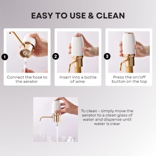 Sip & Shimmer Electric Wine Aerator & Wine Dispenser, Rechargeable Automatic Wine Pourer, White & Gold Wine Accessory, Wine Gift for Wine Lovers