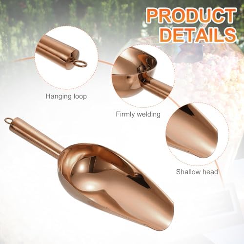 uxcell Metal Ice Scoop, 11" x 4.1"Stainless Steel Ice Scooper for Kitchen Party Bar Wedding Use, Rose Gold