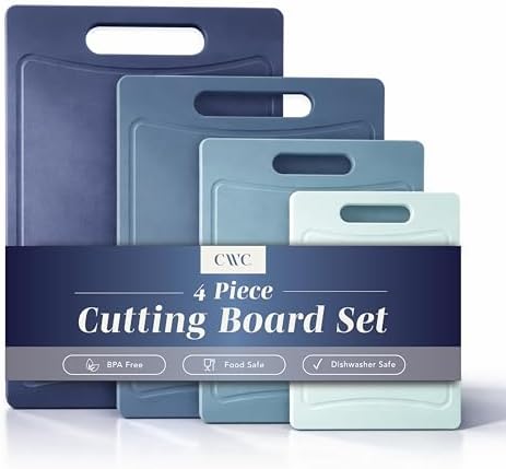 COOK WITH COLOR Non-Slip Cutting Board Set – Kitchen Essentials with Easy Grip Handle for Meat, Veggies, and Fruits, 4 Cutting Boards, Blue-New