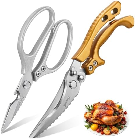 LEEPENK Kitchen Scissors All Purpose 2 Packs,Stainless Steel Kitchen Shear Dishwasher Safe,Heavy Duty Poultry Shears with Non-Slip Handle & Safety Lock,Cooking Scissor for Food