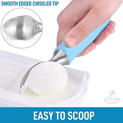 Zulay Heavy Duty Ice Cream Scoop - Stainless Steel Ice Cream Scooper With Non-Slip Rubber Grip - Durable Ice Cream Spade - Anti-Thaw Icecream Scoup For Frozen Ice Cream & Gelato (Blue)