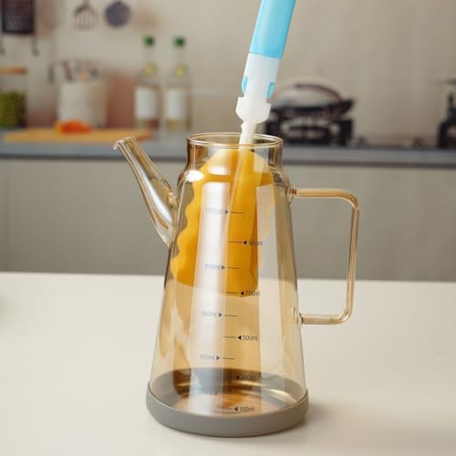 Glass Oil and Vinegar Dispenser with Stainless Steel Lid, No Drip Kitchen 20Oz Liquid Container, Large Cruet (Champagne, 600ml)