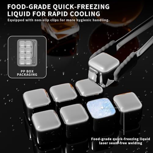 ShanSon Wine Chillers Metal Ice Cube 8 PCS Stainless Steel Whiskey Stones Reusable Whiskey Rocks Beverage Chilling Stones for Scotch and Bourbon Drinking Gifts Set for Men Dad Husband,Silver