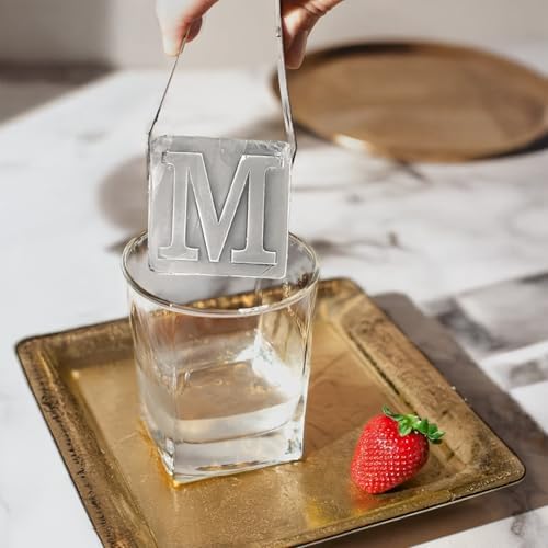 Monogrammed Ice Cubes Mold with Lid, 2 inch Whiskey Ice Cube Tray, Personalized Initials Silicone Cocktail Ice Cube Mold, Wedding Monogram, Thank You Gift, Gifts for Dad (Letter M)
