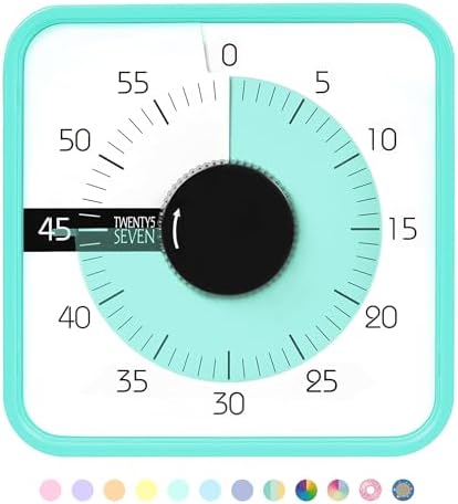 TWENTY5 SEVEN Countdown Timer 7.5 inch; 60 Minute 1 Hour Visual Timer – Classroom Teaching Tool Office Meeting, Mechanical Countdown Clock for Kids Exam Time Management Magnetic, Mint Green