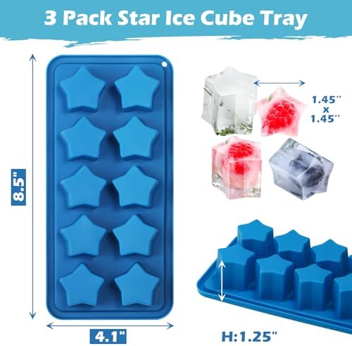 Webake Silicone Ice Cube Trays Star Shaped Ice Cube Molds for Whiskey and Cocktails, Easy Release Jelly Crayon Mold Pack of 3 Blue