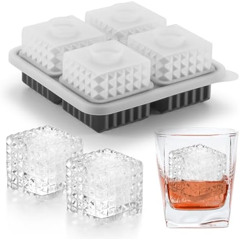 Nax Caki 3D Square Ice Cube Tray, Large Square Silicone Fun Shapes Whiskey Ice Mold with Funnel for Cocktails, Bourbon,Brandy, Whiskey Gifts for Men Black