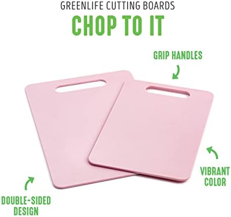 GreenLife Cutting Board Set 8x12" & 10x14", Extra Durable, Meal Prep, Non-Slip, Grip Handles, Crack Resistant, Dishwasher Safe, Reversible, Versatile Kitchen Essentials, Soft Pink